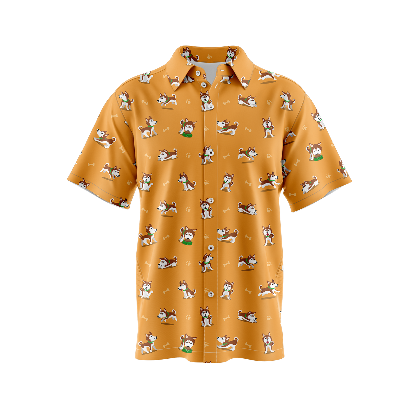 Siberian Husky Brown Button Up Shirt